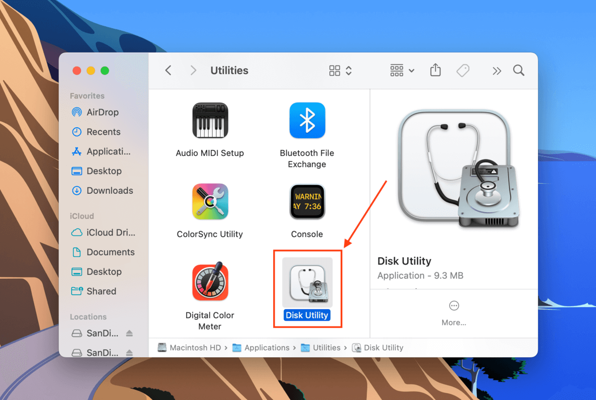 Disk Utility app in the Finder Applications folder