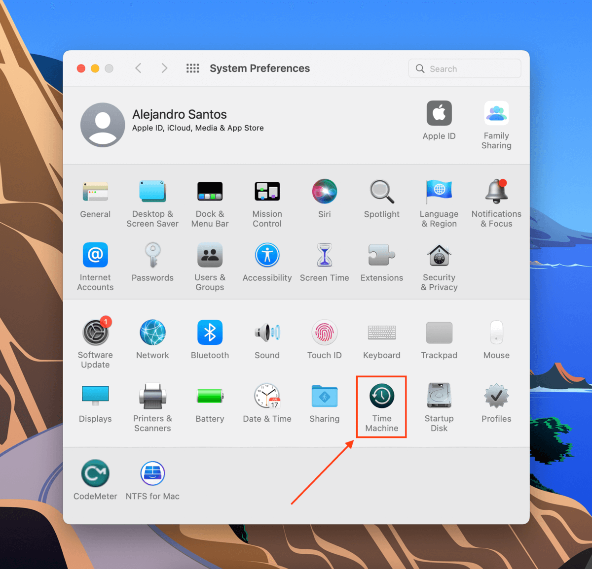 Time machine icon in System Preferences window