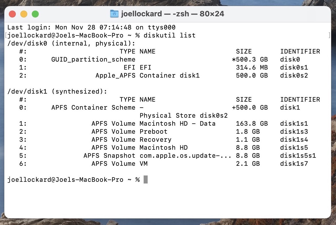 displaying disks in the terminal