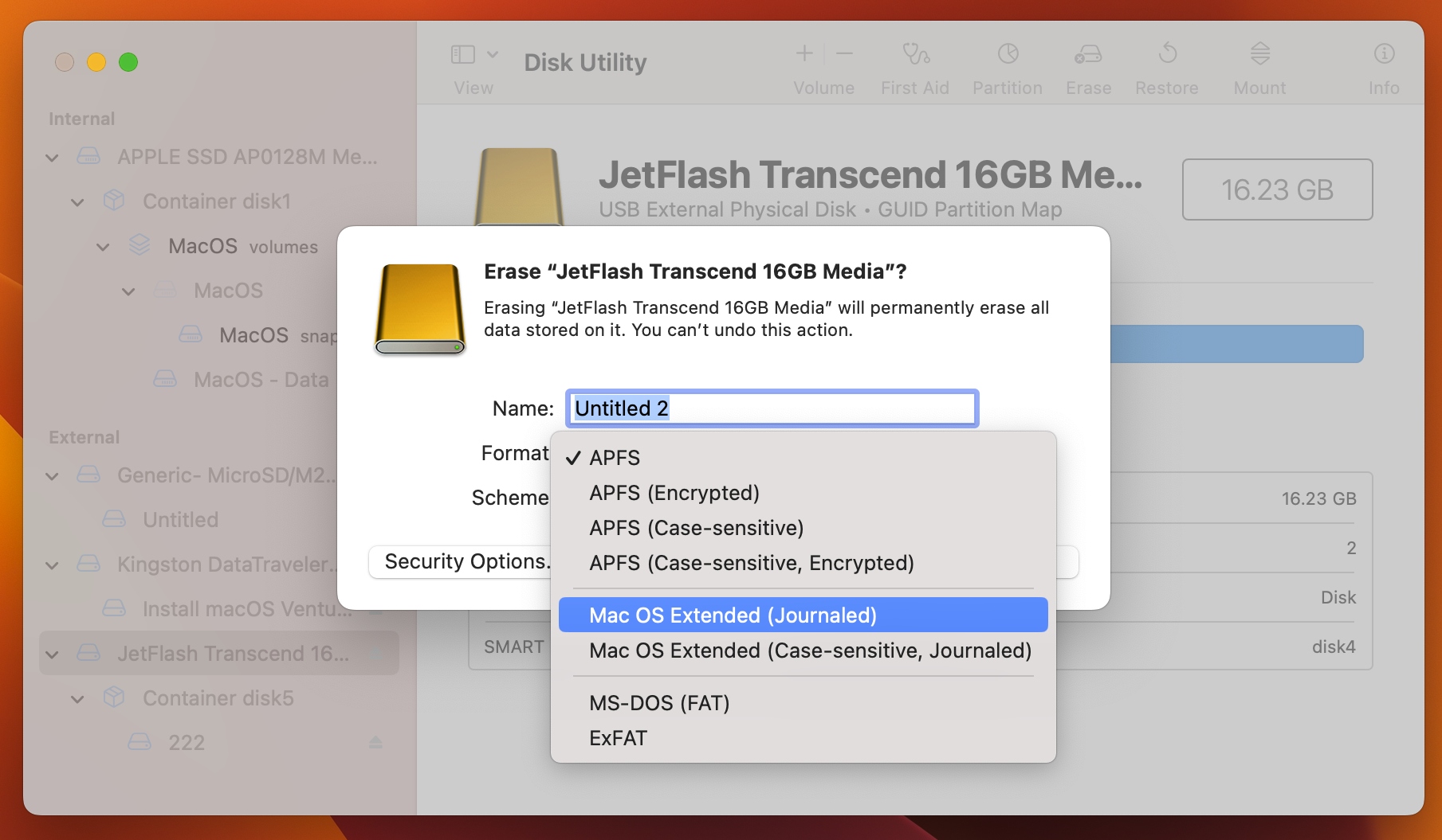mac os extended format option
