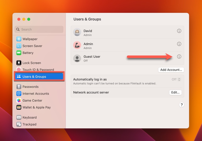 macos settings users and groups