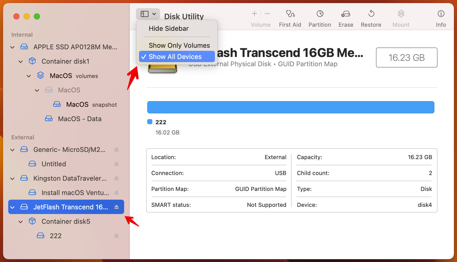 viewing all disks in disk utility