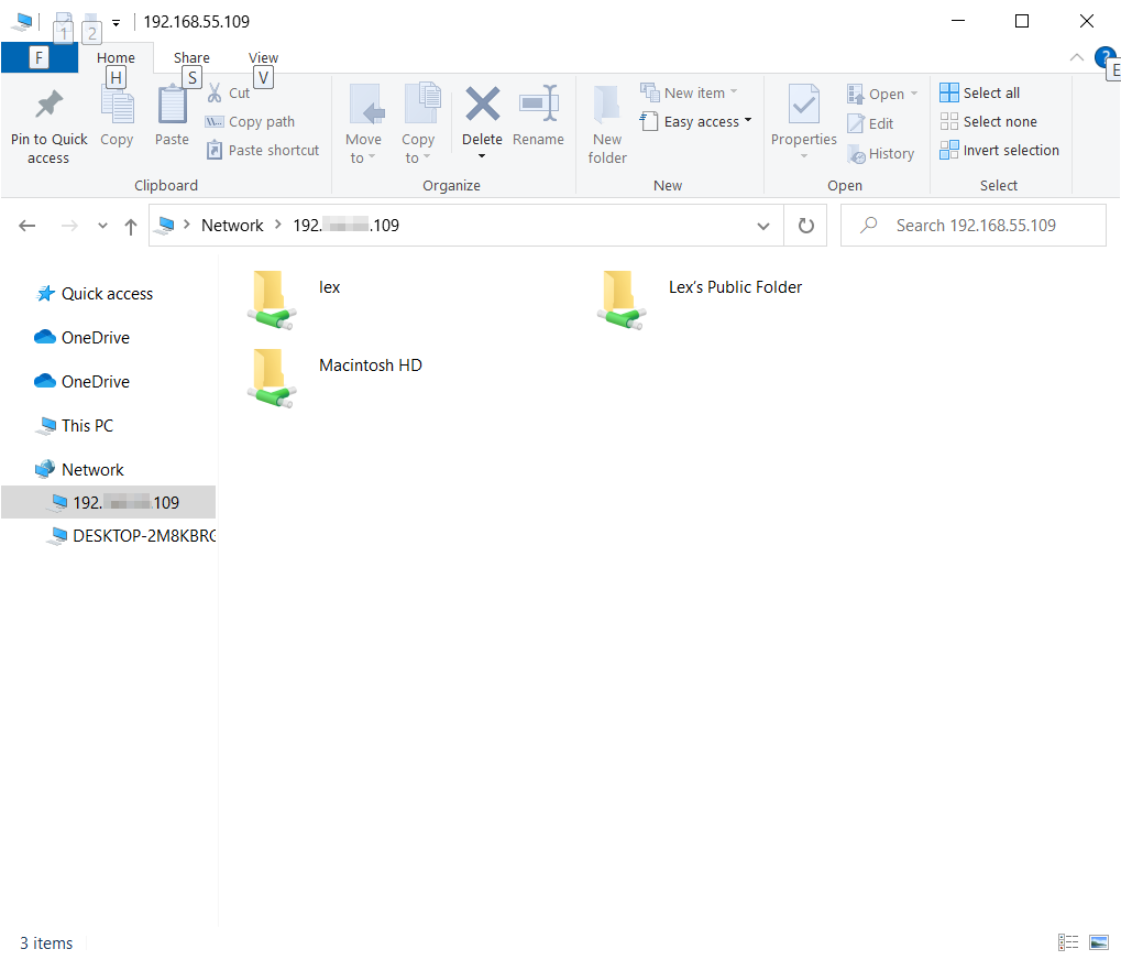 Mac network folder in Windows shared folder