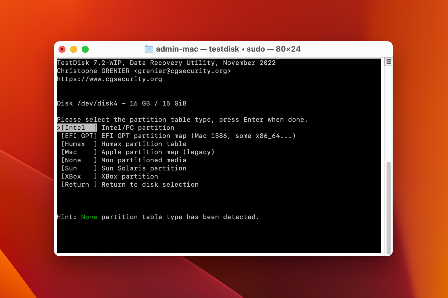 TestDisk partition table type