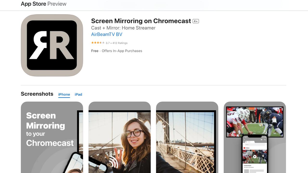 App result for Screen Mirroring on Chromecast
