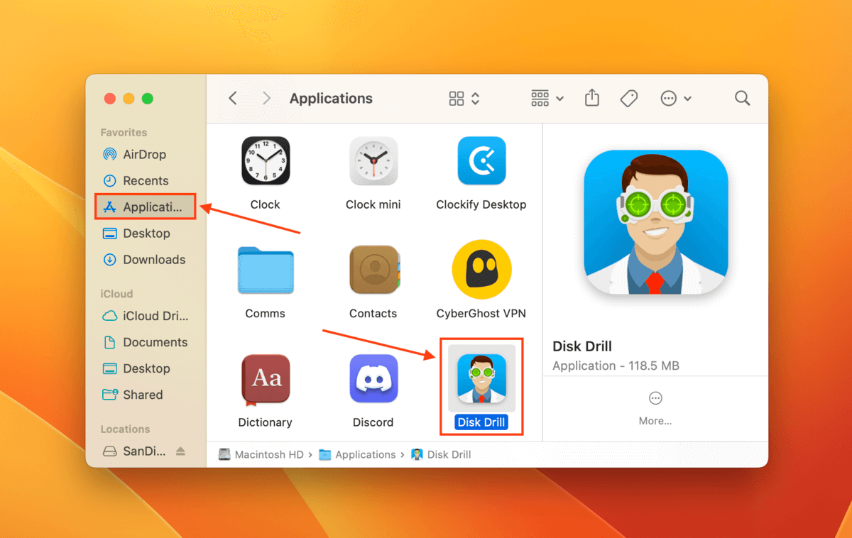 Disk Drill app in Finder