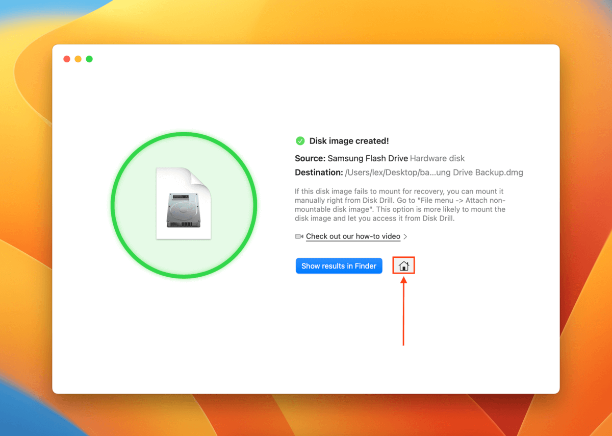 Disk Drill backup created window