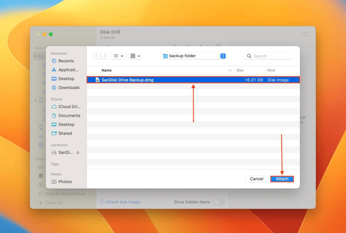 Disk Drill image attachment window