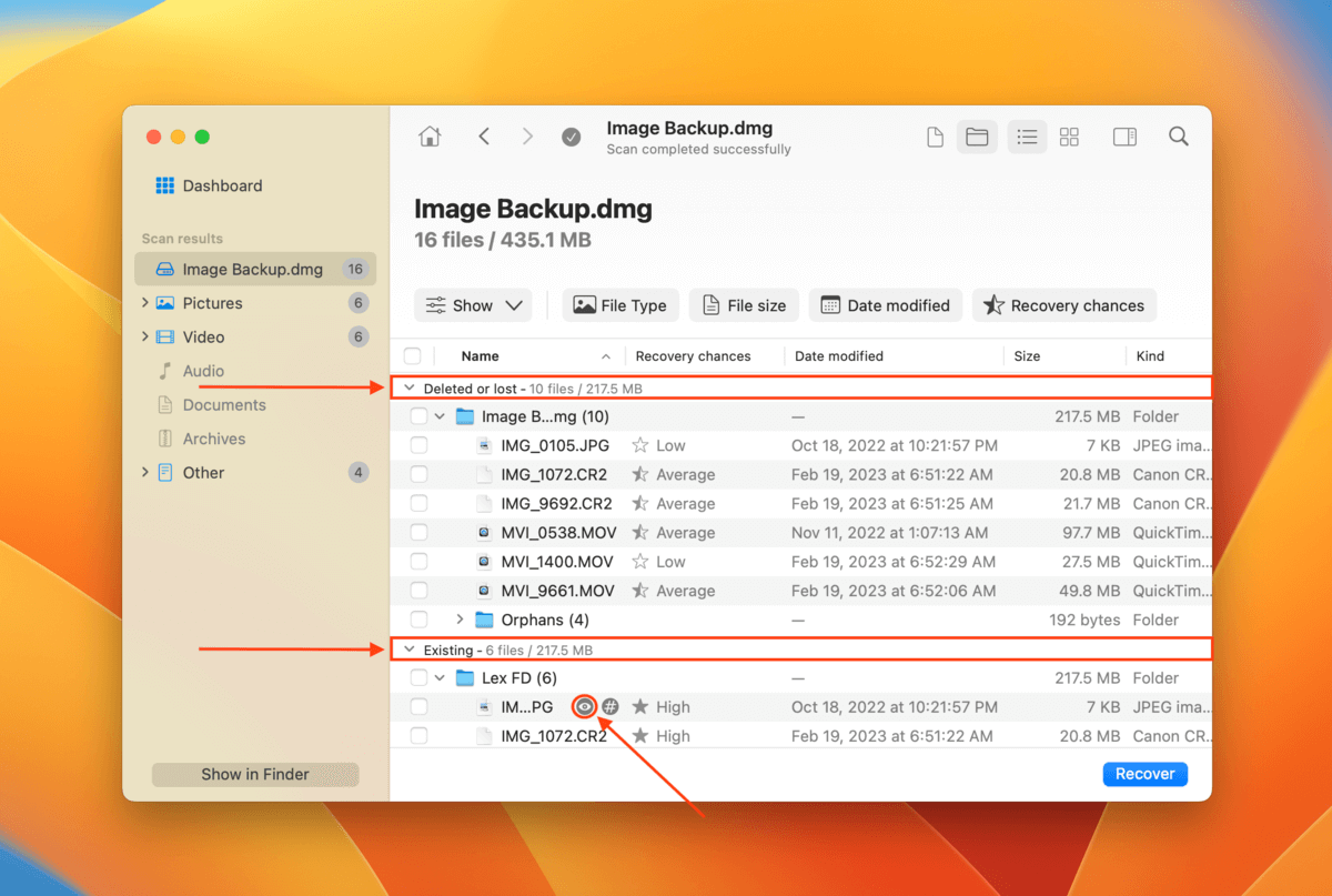 Disk Drill existing and deleted files