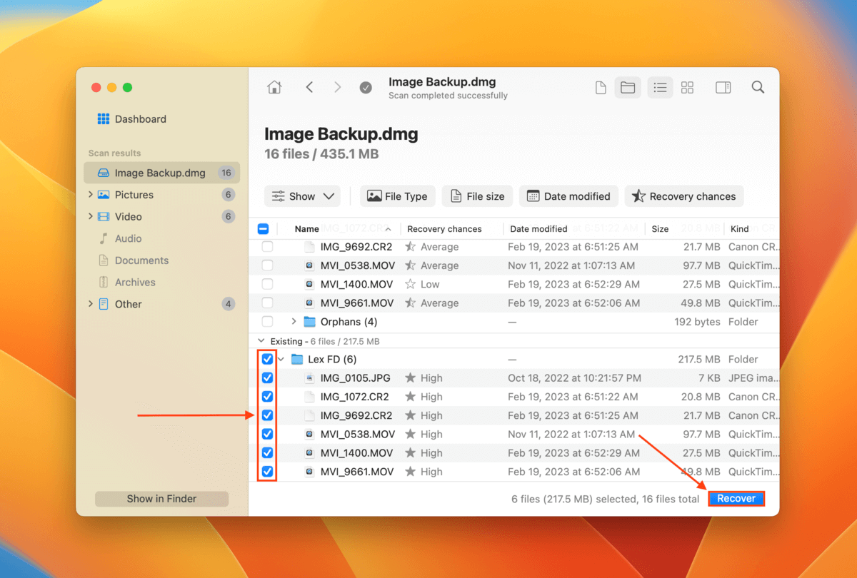 Disk Drill file selection