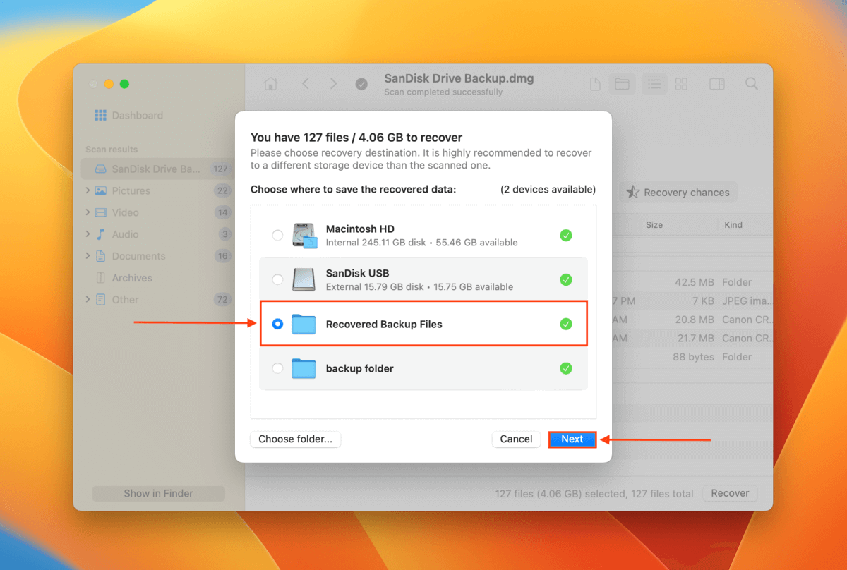 Disk Drill recovery dialogue