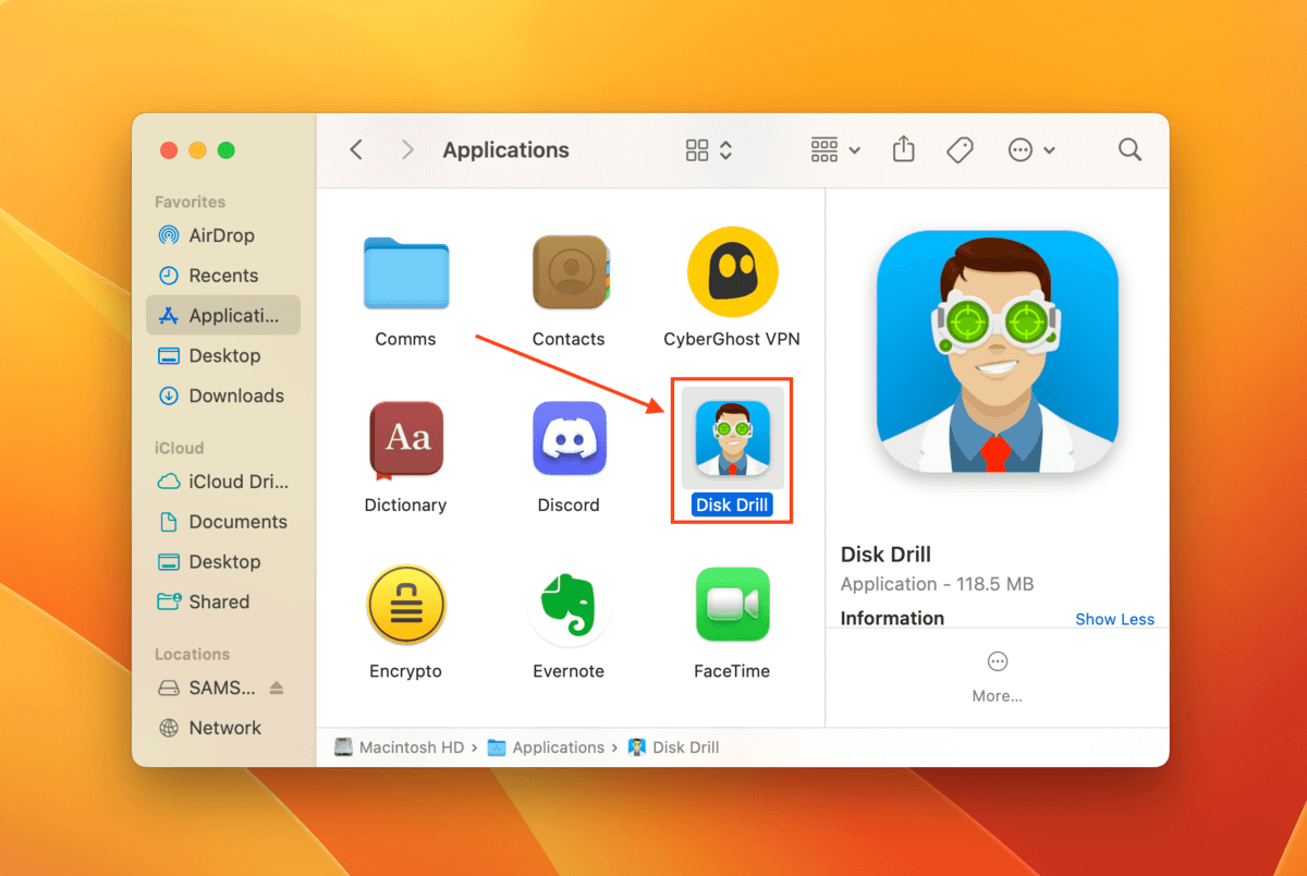 Disk Drill app in Finder