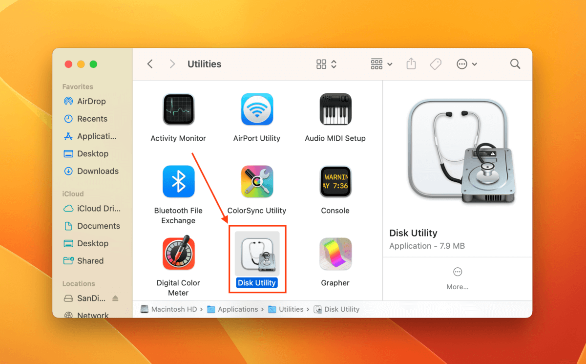 Disk Utility app in Finder