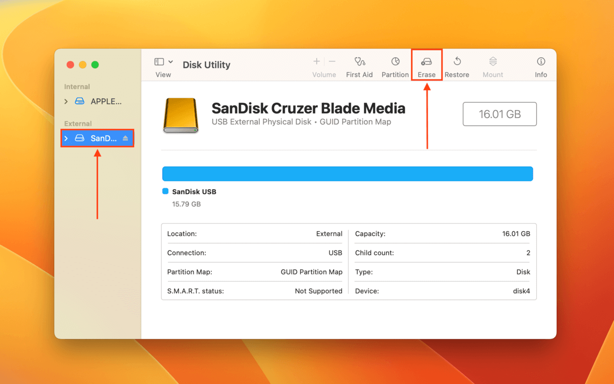 Erase button in Disk Utility