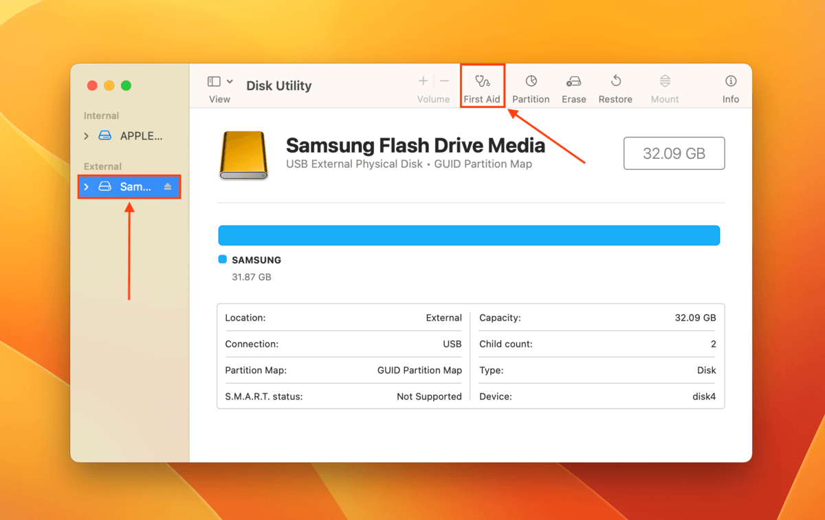 First Aid button in Disk Utility