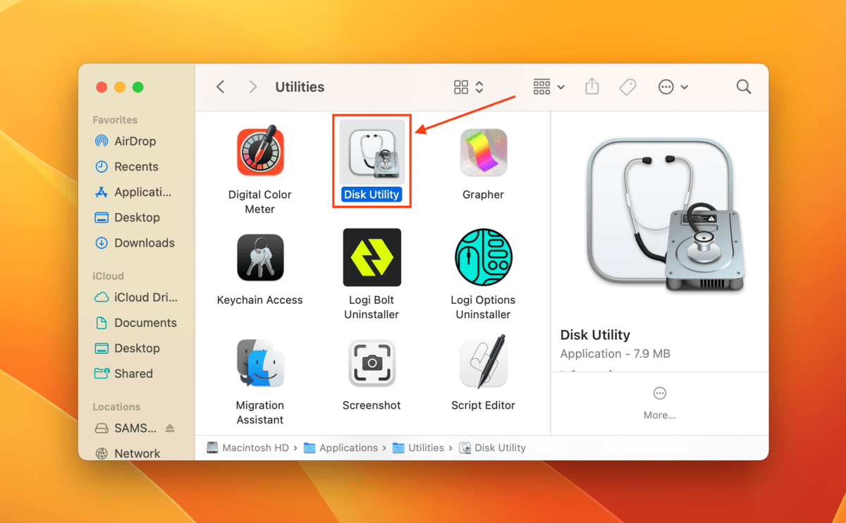 Disk Utility app in Finder