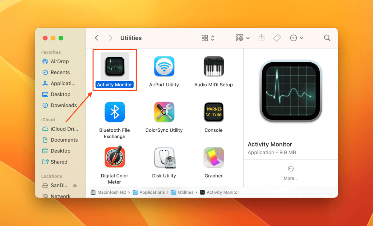Activity Monitor in Finder