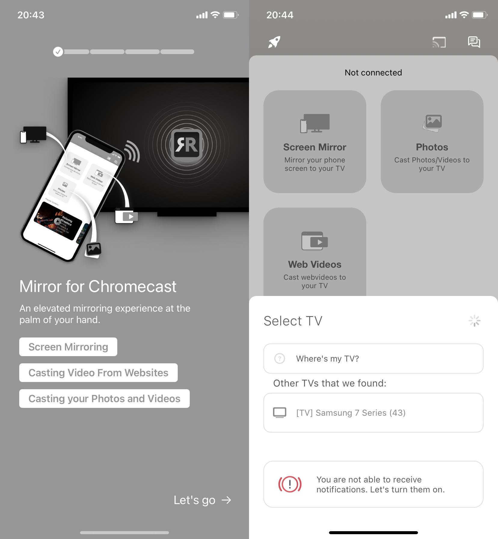 Screen Mirroring on Chromecast app