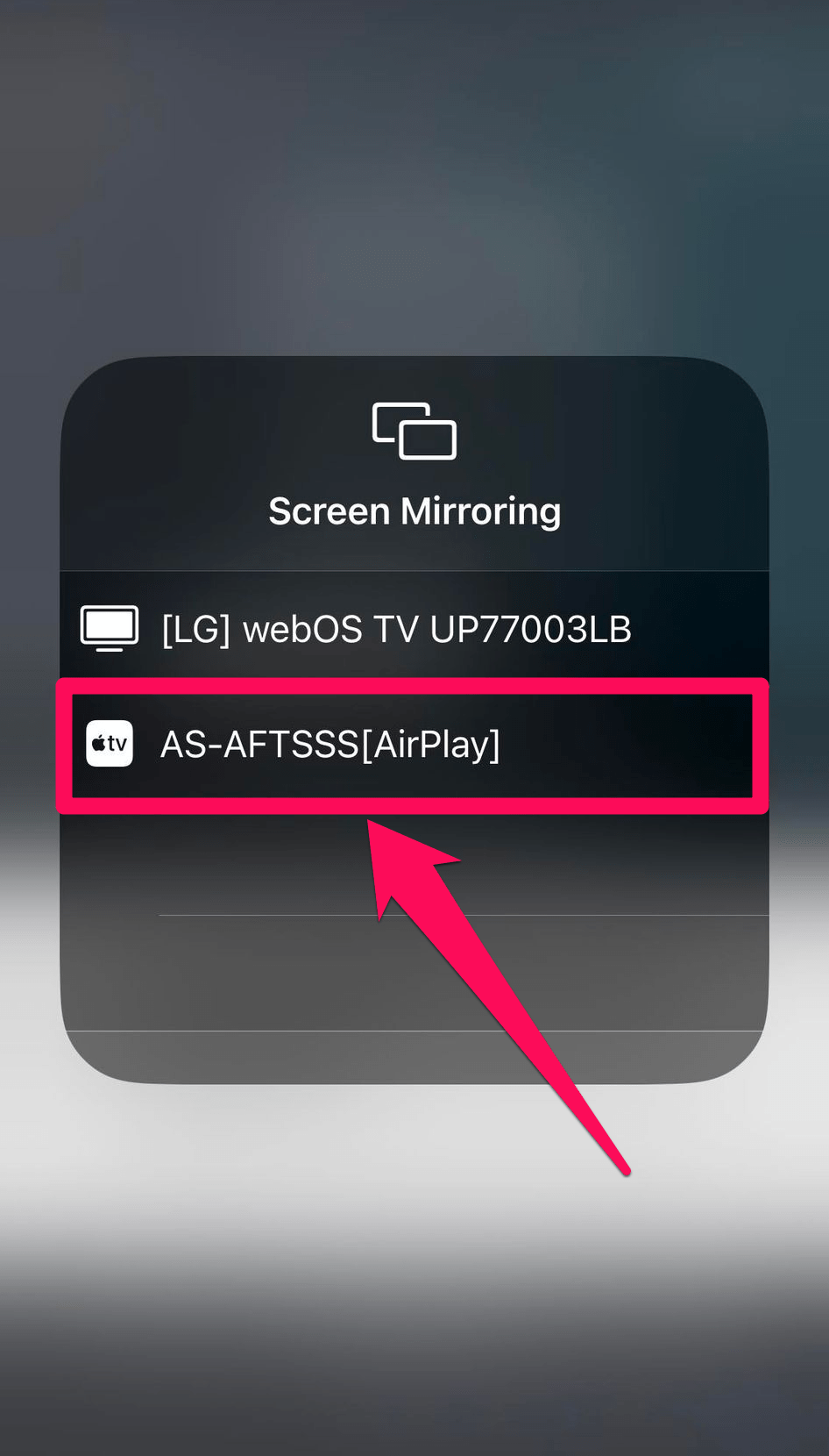 Select the AirPlay device from the list