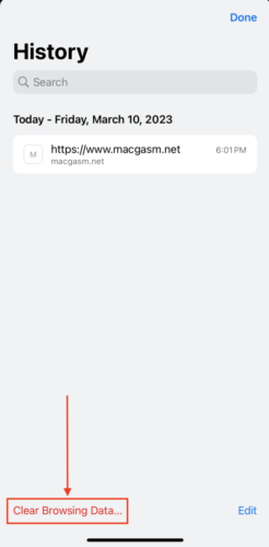 Clear Browsing Data function for Google Chrome on iPhone