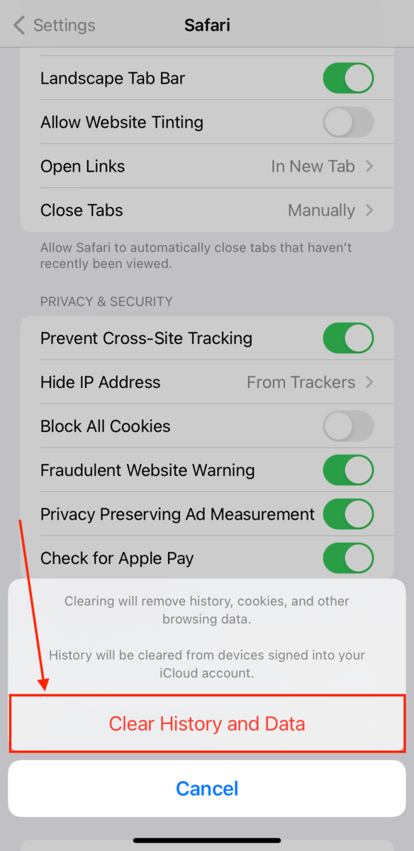 Confirm Clear History function for Safari