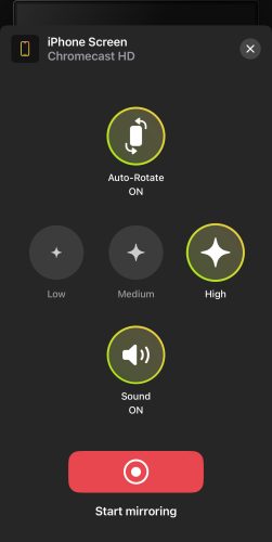 Tap on the Start mirroring button in DoCast