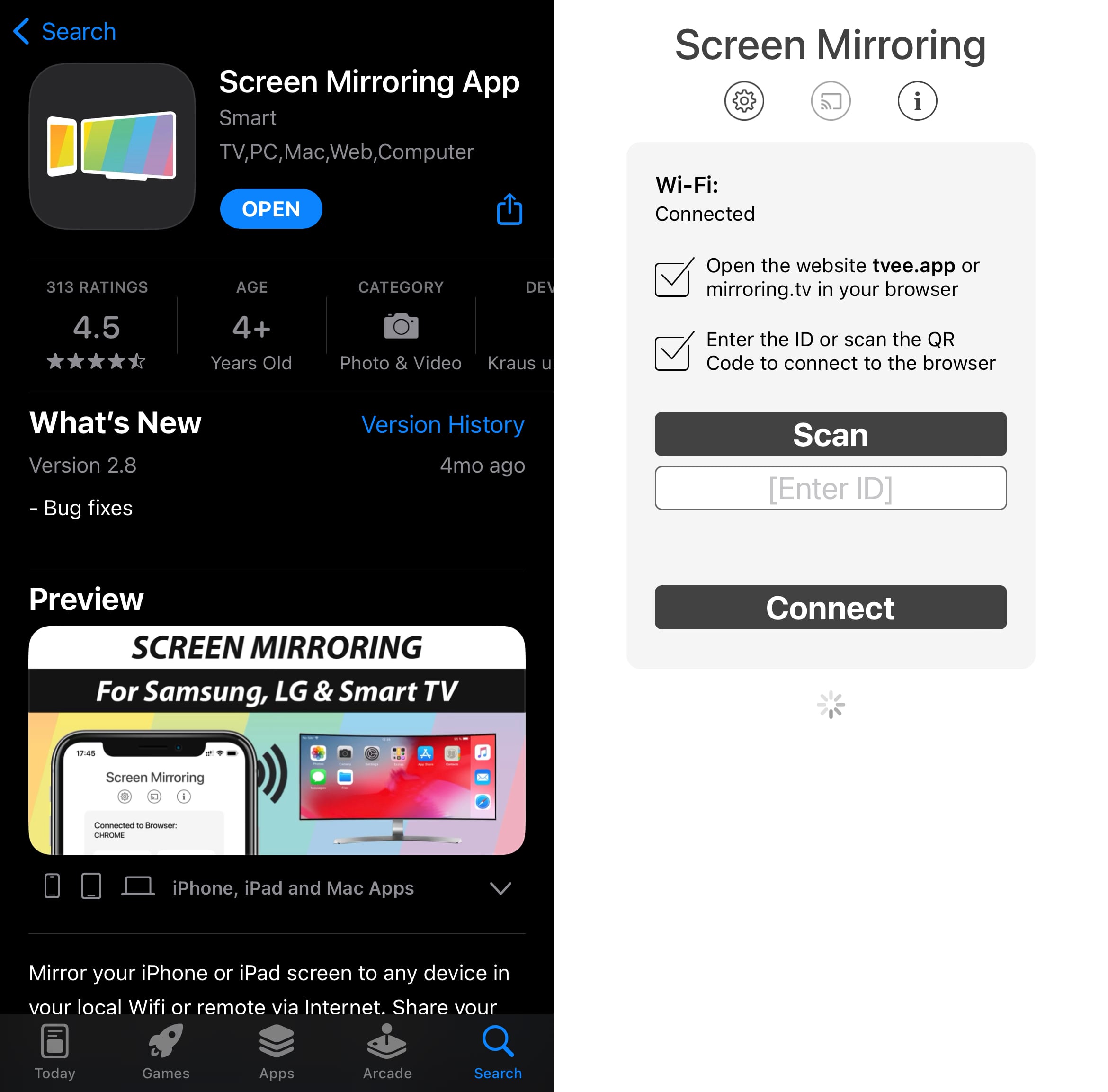 Screen Mirroring App on iPhone