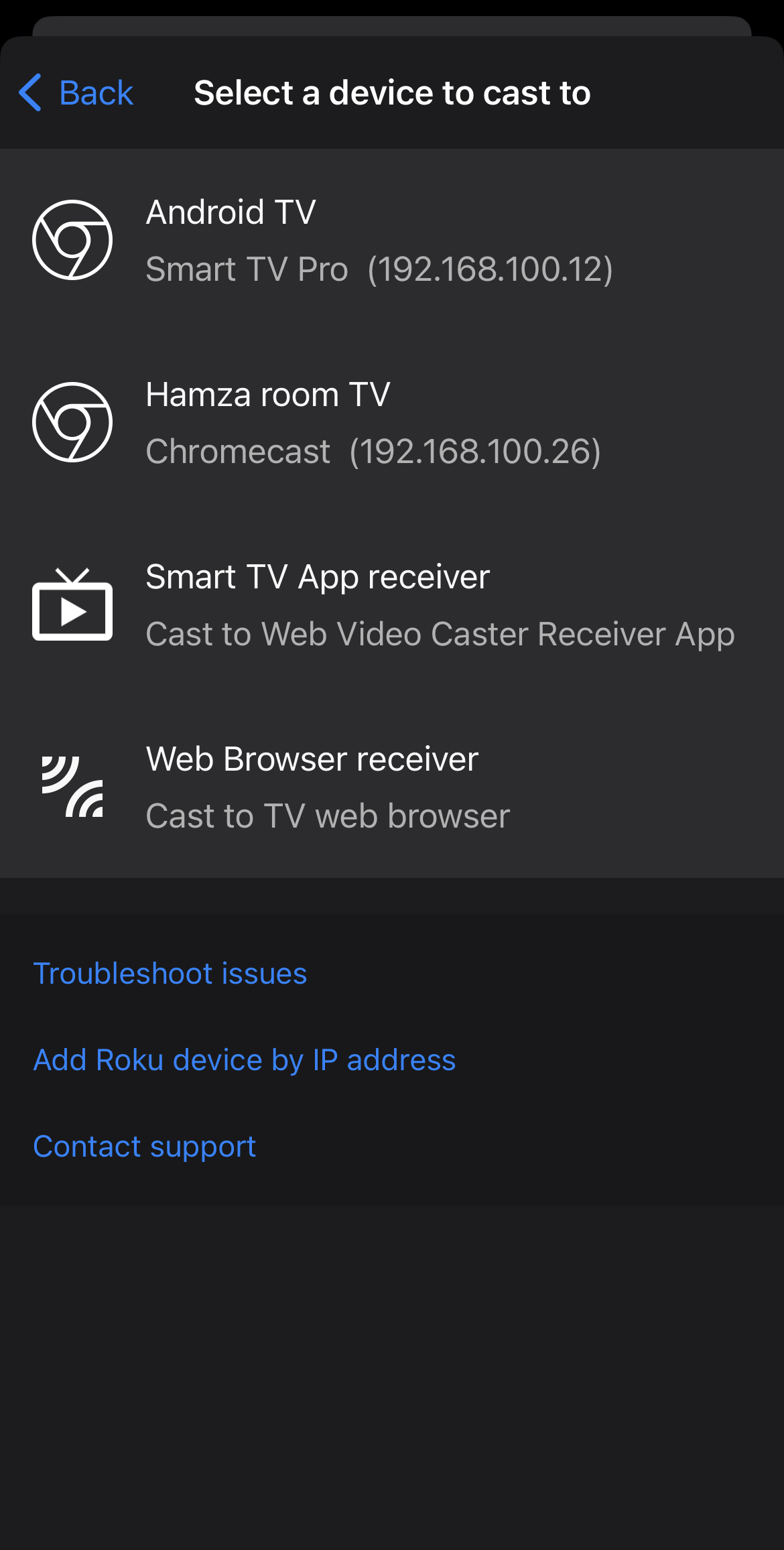 Choosing your Chromecast device on Web Video Cast