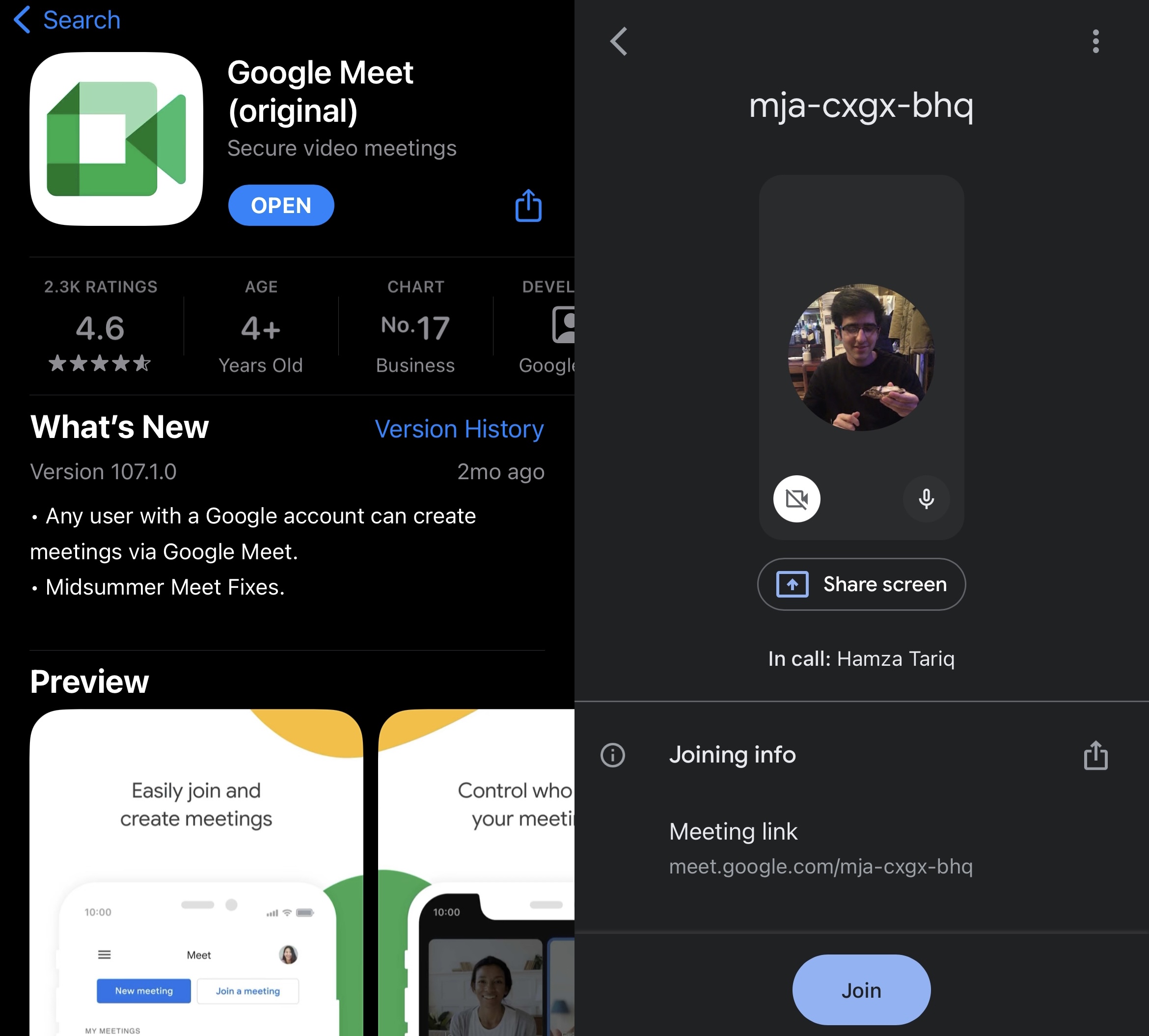 Sharing screens with Google Meet on iPhone