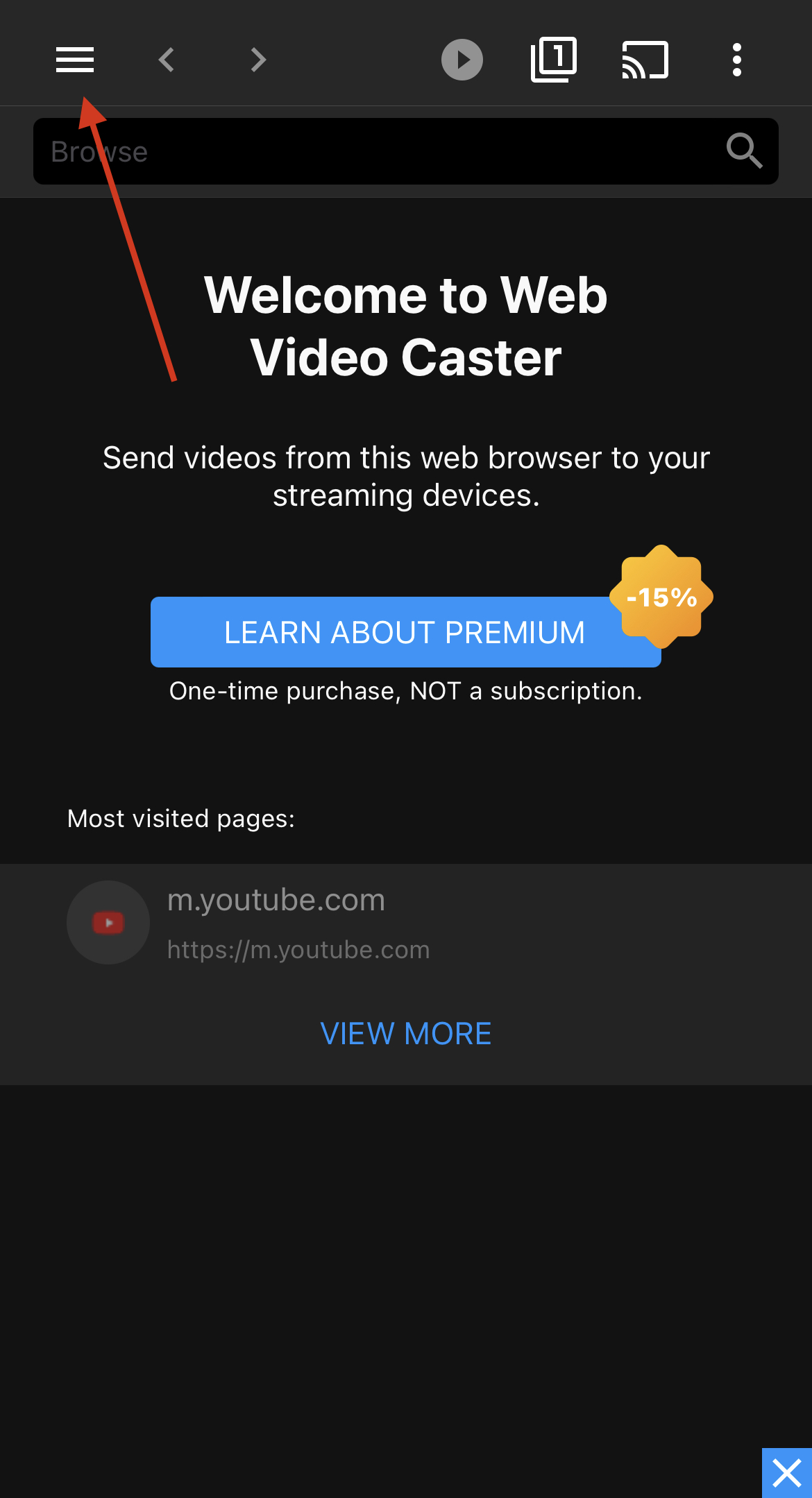 Web Video Cast menu bar