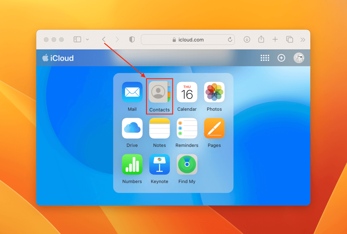 Contacts app in the iCloud website