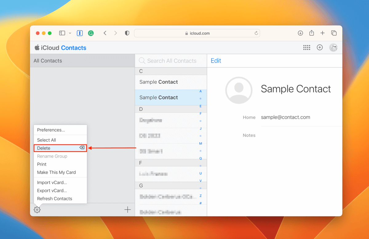 Contact Deletion in iCloud Web's Contacts app
