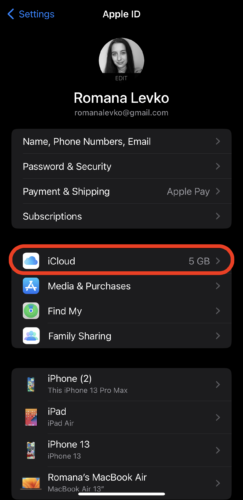 iCloud settings iPhone