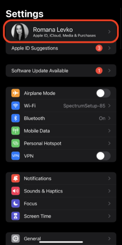 settings iPhone