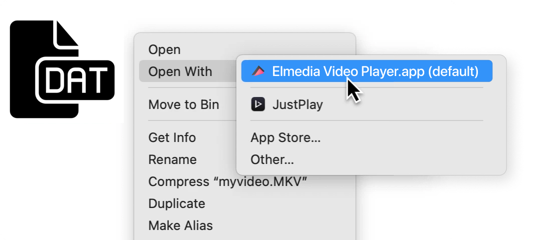 Play your video stored in a DAT file on Mac