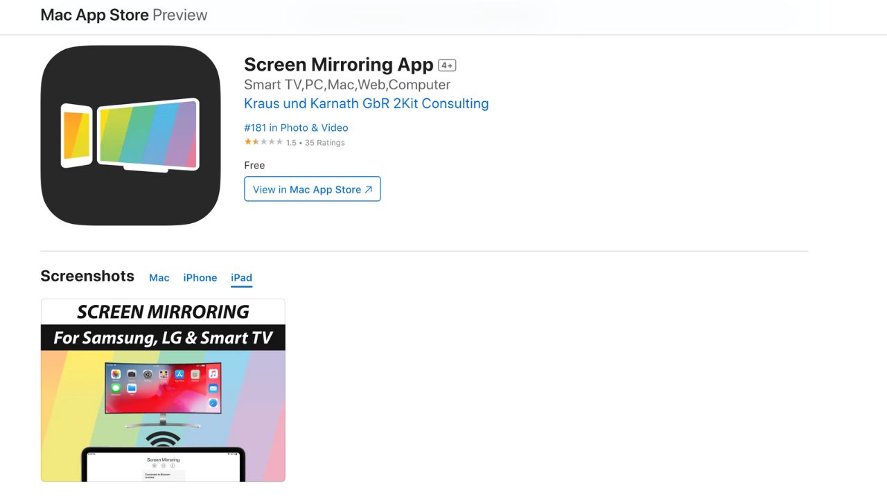 Screen Mirroring App in App Store