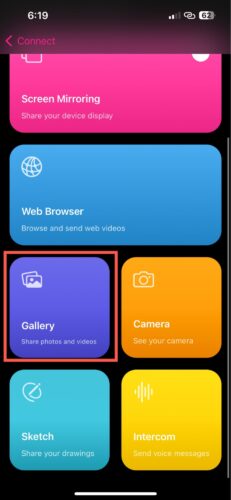 Select Gallery in the Replica app