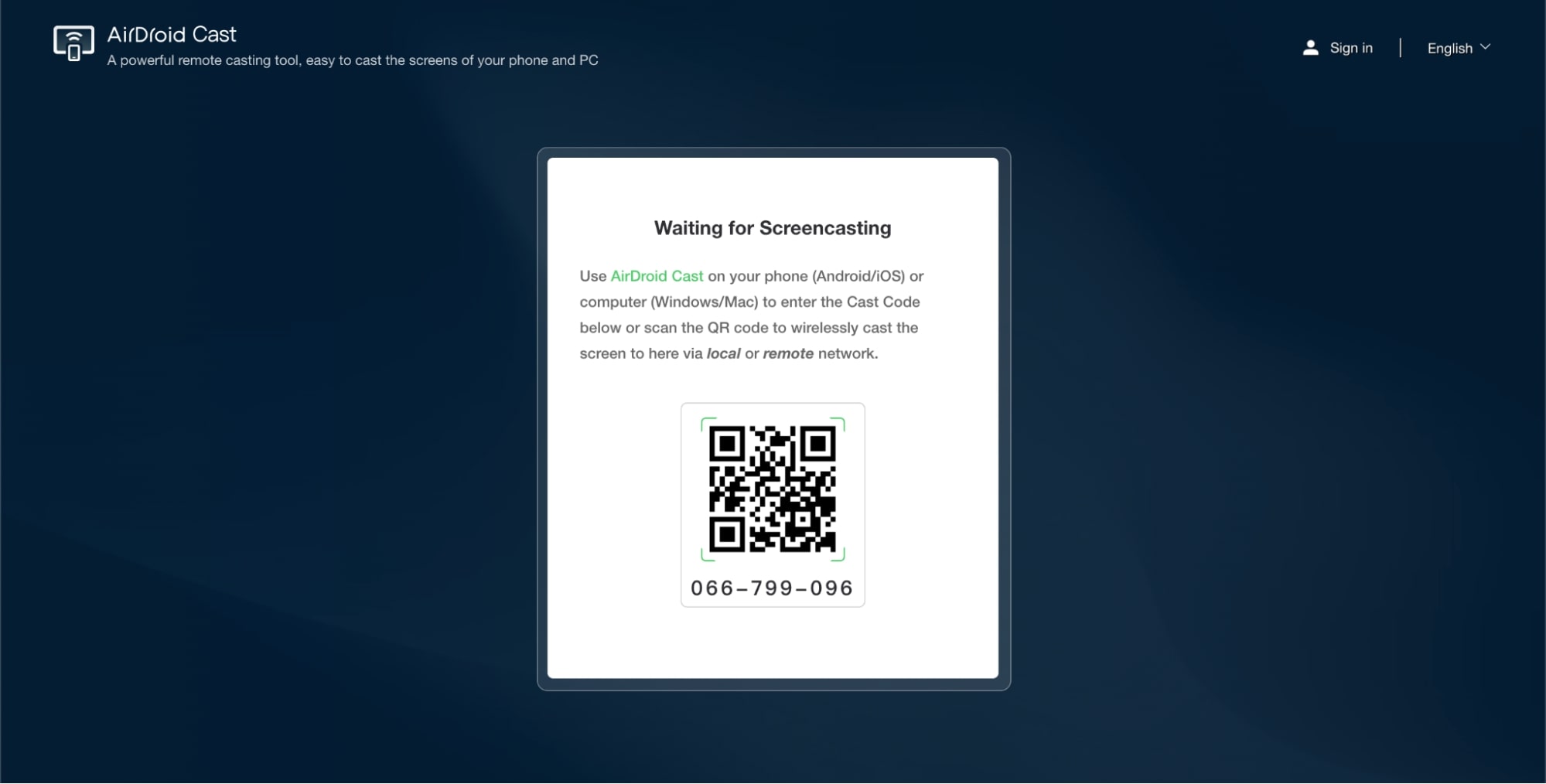 AirDroid Cast will have a QR code on the screen