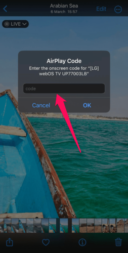 Enter the AirPlay share code on your iPhone