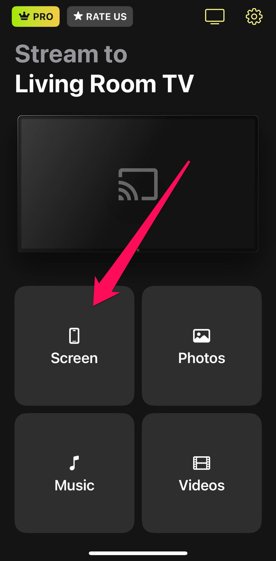 Tap on the Screen tile in DoCast