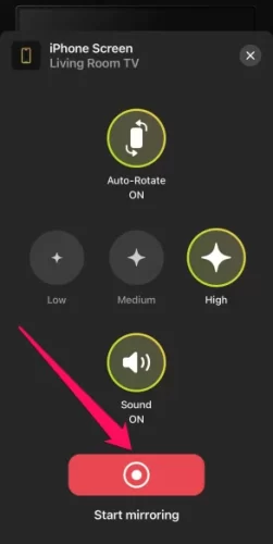 Tap on the Start mirroring button on DoCast