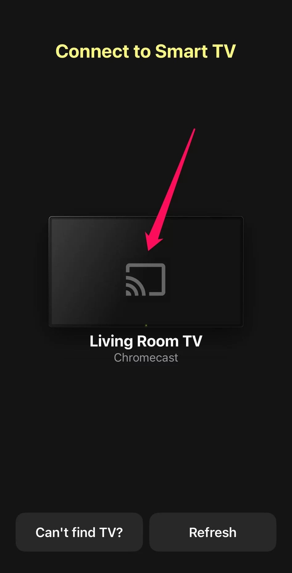 Tap on the Chromecast once detected in DoCast