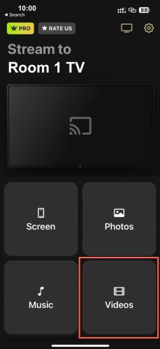 Tap on the Videos tile in DoCast