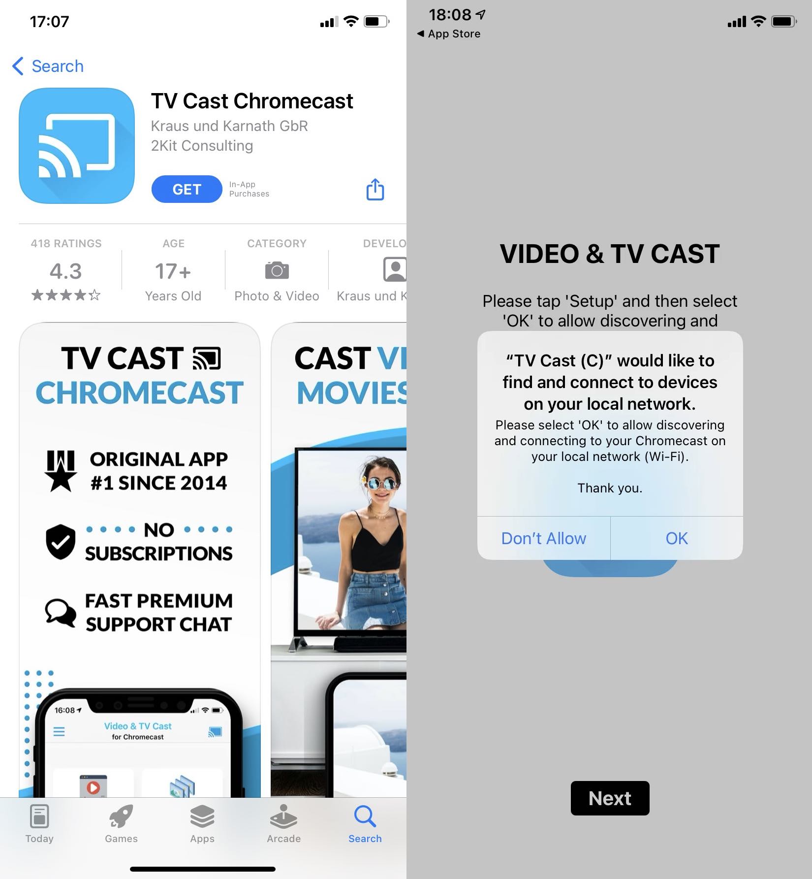 Allow TV Cast Chromecast app to connect to your device