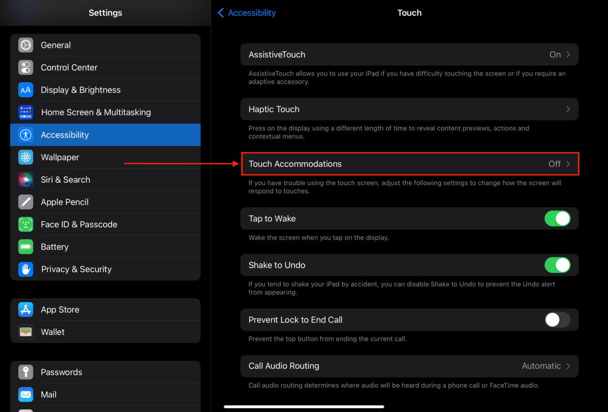 iPad Touch Accommodations