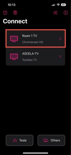 Select your TV in the Replica app