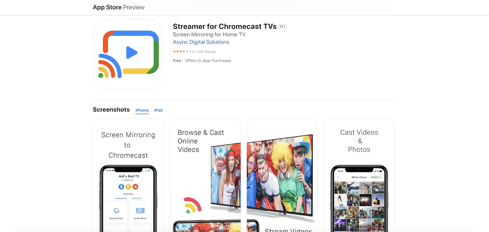 Streamer for Chromecast TVs in the App Store