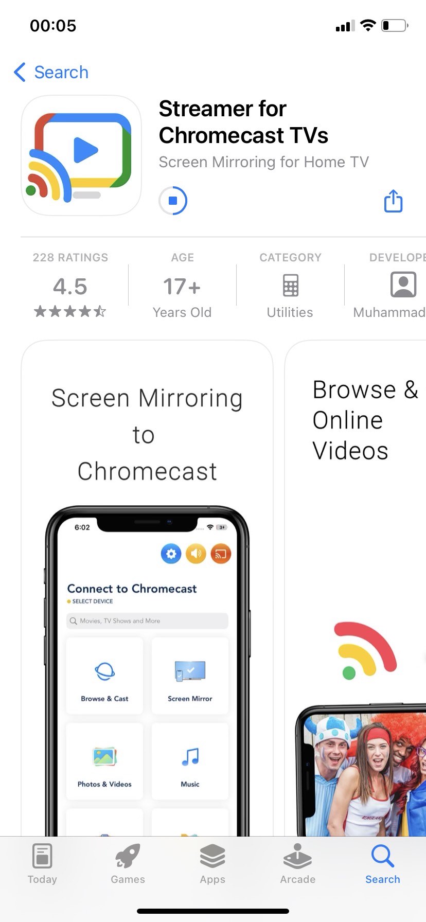 Download Streamer for Chromecast TVs app from the App Store