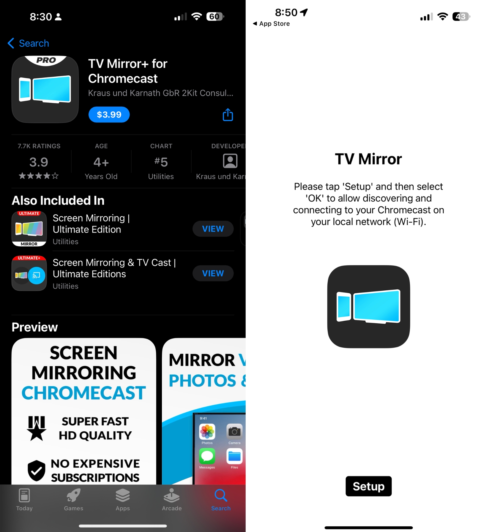 Screenshot of TV Mirror+ in the App Store