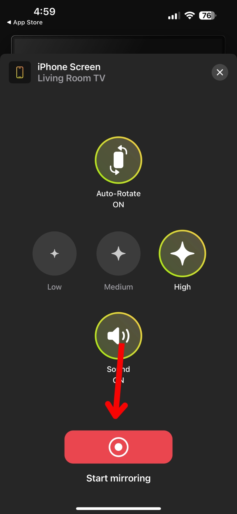 Screen mirror controls in DoCast